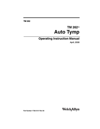 TM262 Auto Tymp Operating Instruction Manual Rev 08 April 2008