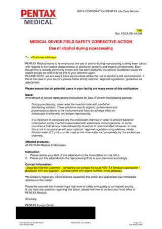 All Endsocopes Medical Device Field Safety Corrective Action Dec 2016