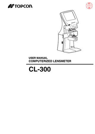 FRONT COVER  USER MANUAL  COMPUTERIZED LENSMETER  CL-300  