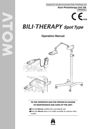 BILI-THERAPY Spot Type Unit 106 Operation Manual May 2012