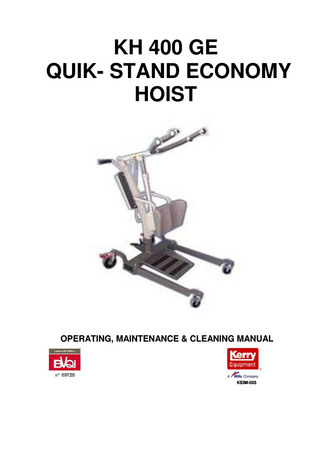 KH 400 GE QUIK-STAND ECONOMY HOIST Operating, Maintenance and Cleaning Manual KEIM-035