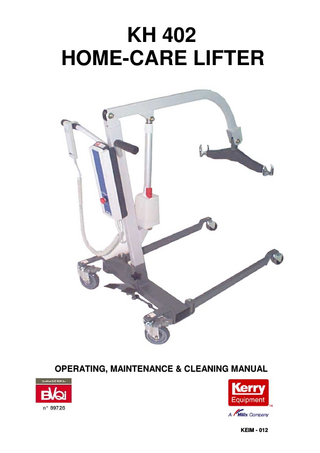 KH 402 HOME-CARE Lifter Operating, Maintenance and Cleaning Manual KEIM-012