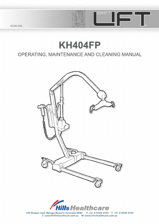 KH 404FP SWIFT-LIFT Lifter Operating, Maintenance and Cleaning Manual KEIM-060