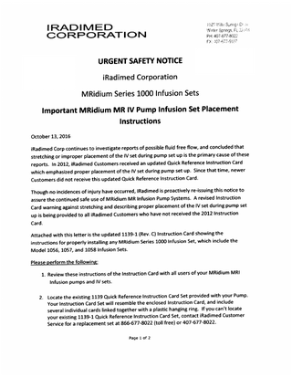 MRidium Series 1000 Infusion Sets Urgent Safety Notice Oct 2016