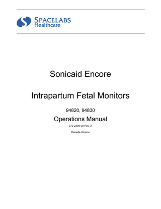 94820 and 94830 Intrapartum Fetal Monitors Operation Manual Rev A