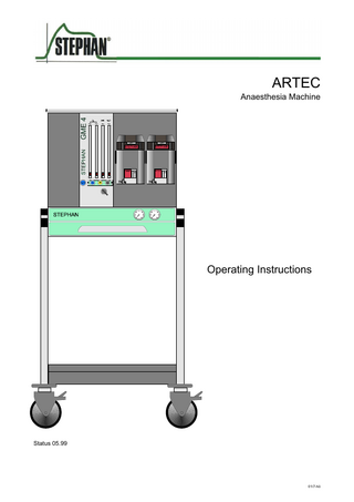 Operating Instructions Artec Table of contents  1  GENERAL INFORMATION  3  2  TECHNICAL DESCRIPTION  4  2.1  Possible Expansion and Upgrading of the Unit  4  2.2  Scope of Use and Application  6  3  DESCRIPTION  7  3.1  Gasmixingunit 3 and 4  7  3.2  O2 – Ratiosystem  7  3.3  O2-Flush  8  3.4  AIR/N2O Mode Switch  8  3.5  O2- supply deficiency signal  8  3.6  Nitrous Oxide Block  8  3.7  Vaporizer  9  3.8  Gas-cylinder Supply Component  10  4  TESTING UNIT FUNCTIONS  11  4.1  Dosage valves of the Gas Mix Unit  11  4.2  O2-Flush  11  4.3  AIR / N2O Mode Switch  11  5  GAS TYPE TEST AND TESTING SAFETY DEVICES  12  5.1  Testing Gas Type  12  5.2  Testing the Vaporizer / Vaporizer holding rack  13  6  CLEANING AND CARE OF ANESTHESIA UNIT  14  7  NOTES ON POTENTIAL MALFUNCTIONS  15  8  TECHNICAL DATA  16  9  MAINTENANCE AND SERVICING  17  2  