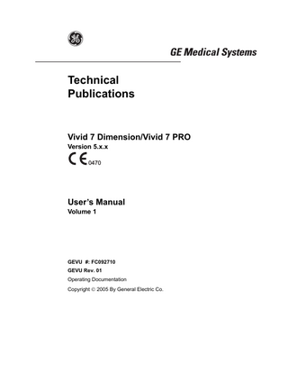 Vivid 7 Dimension and Vivid 7 PRO User Manual Volume 1 ver 5.x.x