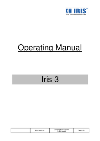 Operating Manual  Iris 3  2012-Dec 6 rev  Operating Manual Iris3v2 Rev2013Jan23  Page1 (19)  