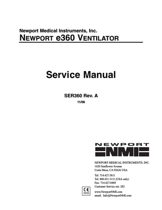 TABLE OF CONTENTS  Section 1...INTRODUCTION Section 2 ...MAINTENANCE, OVERHAUL & SOFTWARE UPGRADE  Section 3 ...TROUBLESHOOTING GUIDE  Section 4 ...COMPONENT REMOVAL & REPLACEMENT Section 5 ...CALIBRATION PROCEDURES  Section 6 ...OPERATIONAL VERIFICATION PROCEDURE  Section 7 ...CLEANING and MAINTENANCE Appendix A ...THEORY OF OPERATION  Appendix B ...ORDERING & CONTACT INFORMATION  Appendix C ...DIAGRAMS  SER360 A1106  