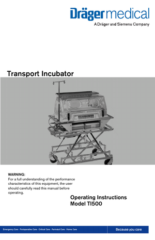 Transport Incubator Model TI500 Operating Instructions Rev 8 Oct 2006