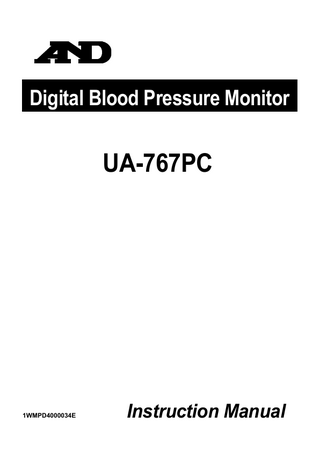 Digital Blood Pressure Monitor  UA-767PC  1WMPD4000034E  Instruction Manual  