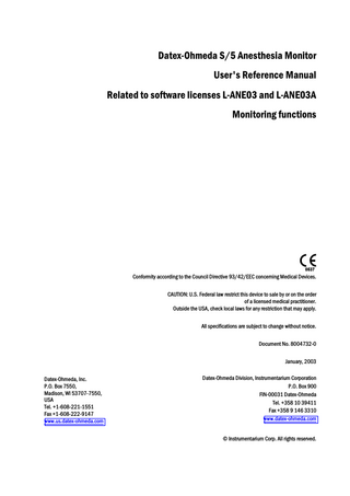 S5 Anesthesia Monitor Users Reference Manual Jan 2003