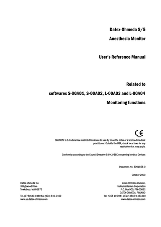 S5 Anesthesia Monitor Users Reference Manual Oct 2000