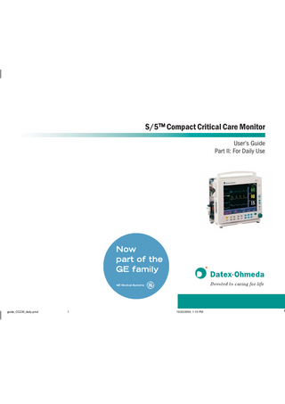 S/5  Compact Critical Care Monitor User’s Guide Part II: For Daily Use  guide_CCCM_daily.pmd  1  10/22/2003, 1:15 PM  