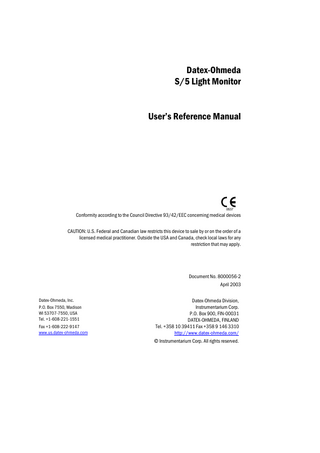 S5 Light Monitor Users Reference Manual April 2003