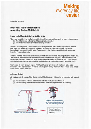 Carina Mobile Lift Important Field Safety Notice Dec 2016