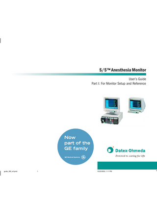 S5 Anesthesia Monitor Users Guide Part I Monitor Setup and Reference Nov 2003