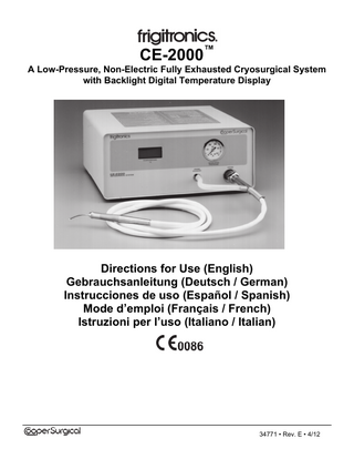 Frigitronics CE-2000 Directions for Use Rev E April 2012