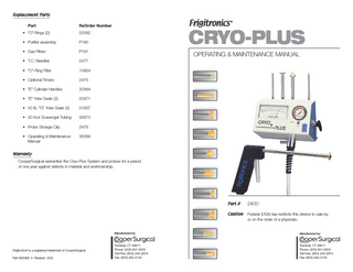 Frigitronics CRYO-PLUS Model 2400 Operating & Maintenance Manual Revised March 2002