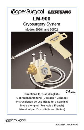 LM-900 CooperSurgical LEiSEGANG Models 50501 and 50502 Directions for Use Rev B April 2012