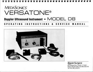 MedaSonics VERSATONE Model D8 Operating Instructions & Service Manual Rev E June 2003