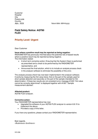 AQT90 FLEX Analyzer Field Safety Notice-Positive result may be Negative