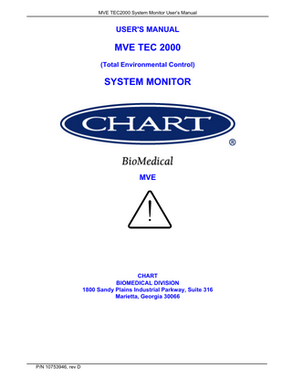 MVE TEC2000 System Monitor User’s Manual  1. Table Of Contents 1.1 1.  Table Of Sections Table Of Contents ... 1-1  1.1 1.2 1.3 2.  Introduction ... 2-1 2.1 2.2 2.3 2.4 2.5 2.6  3.  TABLE OF SECTIONS ...1-1 TABLE OF ILLUSTRATIONS ...1-3 TABLE OF TABLES ...1-3 GENERAL ...2-1 DESCRIPTION OF CRYOGENIC STORAGE DEWARS ...2-1 MVE CRYOGENIC STORAGE SYSTEM DESCRIPTION ...2-1 HANDLING LIQUID NITROGEN ...2-2 EQUIPMENT USAGE ...2-2 SUMMARY OF TEC 2000 SYSTEM MONITOR FEATURES ...2-3  Installation ... 3-1 3.1 GENERAL ...3-1 3.2 INSPECTION AND UNPACKING ...3-1 3.3 REPACKAGING FOR SHIPMENT...3-1 3.4 DEFINITION OF REAR PANEL CONTROLS ...3-2 3.4.1 COMPUTER INTERFACE CONNECTION...3-4 3.5 HARDWARE INSTALLATION ...3-4 3.5.1 MAIN POWER CONNECTION...3-5 3.5.2 Dewar Plumbing Connections...3-5 3.5.3 “Built-In” (or “Cabinet-Style”) System Monitor Installation ...3-5 3.5.4 Stand-Alone System Monitor Hardware Installation ...3-6 3.5.5 RS-485 Interface Connections (Customer Use is Optional)...3-8 3.6 INITIAL SETUP AND SYSTEM CHECKOUT ...3-9 3.6.1 Normal Display Sequence After Successful, Start-up Self Diagnostics...3-9 3.6.2 System Fault, Alarm Displays Following Start-Up Self-Diagnostics: ...3-10 3.6.3 “Normal” (or Expected) Alarm Displays Following a Successful Self-Diagnostics: ...3-11  4.  Operation ... 4-1 4.1 GENERAL ...4-1 4.2 DEFINITION OF FRONT PANEL CONTROLS ...4-1 4.2.1 System Status Indicators...4-1 4.2.2 Two by Sixteen Liquid Crystal Display (LCD)...4-2 4.2.3 Keypad Definitions ...4-2 4.2.4 Maintenance Menu Introduction ...4-4 4.3 EXPLANATION OF LEVEL, PERCENT, AND TEMPERATURE SET-POINTS ...4-5 4.4 OPERATIONAL SETUP ...4-8 4.5 NORMAL OPERATION ...4-11 4.5.1 Maintenance Menu Functions ...4-11 4.5.2 Alarm Conditions ...4-14 4.5.3 Filling ...4-15 4.5.4 Liquid Usage Data ...4-16 4.5.5 Setting Units ...4-17 4.5.6 Locking and Unlocking the Keypad ...4-17 4.5.7 Altering the Display “Lock Code” (from Factory Default Setting) ...4-18 4.5.8 RS-485 Interface Settings for Printer Activation...4-18 4.5.9 Toggle Temperature Display...4-20 4.5.10 Settings Summary ...4-20 4.5.11 High Temperature Alarm Test Function ...4-20  Table Of Contents  1-1  