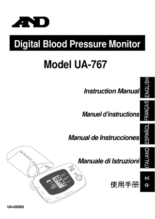 Digital Blood Pressure Monitor  Model UA-767 Instruction Manual  Manuel d’instructions  Manual de Instrucciones  Manuale di Istruzioni  U4+5659G  