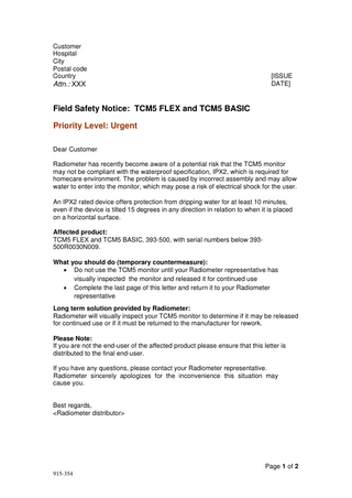 TCM5 FLEX and BASIC Field Safety Notice Oct 2016