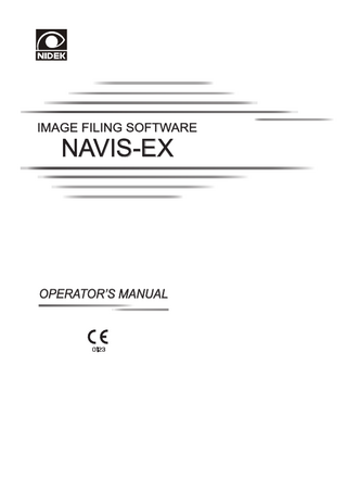 Table of Contents 1. ACQUIRING IMAGES... 1 1.1 Outline of Software...1 1.2 Classification...4 1.3 Intended Use...4 1.4 Labels...5 1.5 Starting and Exiting NAVIS-EX...6 1.5.1 1.5.2 1.5.3 1.5.4 1.5.5 1.5.6 1.5.7  Starting NAVIS-EX (AFC-230/AFC-210)...6 Starting NAVIS-EX (AFC-330)...9 Starting NAVIS-EX (F-10)...10 Starting NAVIS-EX (RS-3000/RS-3000 Advance/RS-3000 Lite)...11 Starting NAVIS-EX (when no imaging device is connected)...13 Exiting NAVIS-EX...14 Displaying messages at the time of start-up/exit...15  1.6 Setting and Executing Automatic Backup...16 1.6.1 1.6.2 1.6.3 1.6.4 1.6.5  Archive...19 Manual backup...21 Restoration...22 Update...26 Required initial settings...27  1.7 Patient List Screen Description...29 1.7.1 1.7.2 1.7.3 1.7.4  Menu bar...30 Toolbar...31 Tree view...34 Patient List...35  1.8 Patient List Screen Operation...36 1.8.1 1.8.2 1.8.3 1.8.4 1.8.5  Registering new patients...36 Editing patient information...39 Deleting patients...40 Searching patients...41 When patient data being accessed by another PC is selected...42  1.9 Acquiring Images (AFC-230/210)...43 1.9.1 1.9.2 1.9.3 1.9.4  Image Capture screen...43 Acquiring with patient selected...45 Acquiring images in communication mode...46 Checking settings of afcCapture Monitor Folder...48  1.10 Acquiring Images (AFC-330)...49 1.11 Acquiring Images (F-10)...50 1.11.1 Explanation of DVR screen...50 1.11.2 Acquiring with patient selected...57 1.11.3 Entering comments...58 1.11.4 DVR screen settings...59  VII  