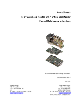 S5 Anesthesia and Critical Care Monitor Planned Maintenance Instructions June 2001