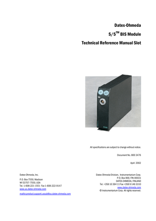 S5 BIS-Module Technical Reference Manual Slot April 2002