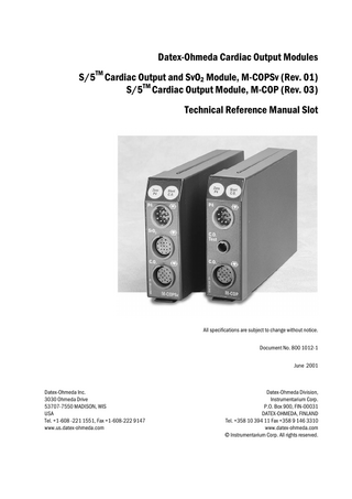 S5 Cardiac Output and SvO2 Module Technical Reference Manual Slot June 2001