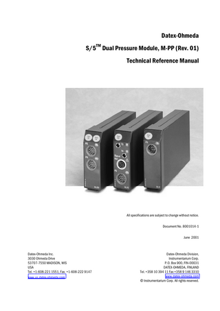 S5 Dual Pressure Module Technical Reference Manual June 2001