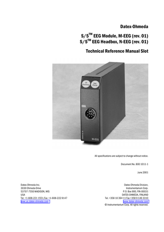 S5 EEG and Headbox Module Technical Reference Manual Slot June 2001