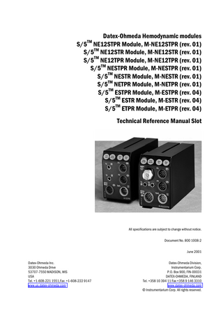S5 Hemodynamic Modules Technical Reference Manual Slot June 2001