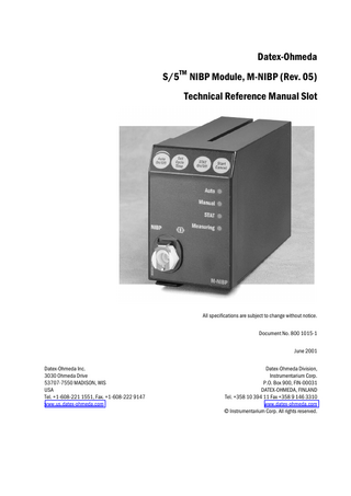 S5 NIBP Module Technical Reference Manual Slot June 2001