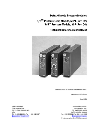 S5 Pressure Temp Module Technical Reference Manual Slot June 2001