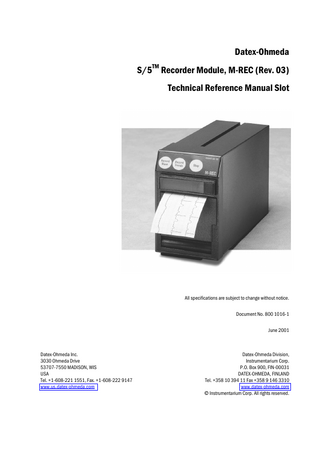 S5 Recorder Module Technical Reference Manual Slot June 2001