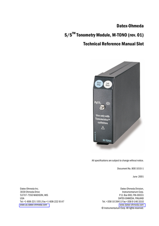 S5 Tonometry Module Technical Reference Manual Slot June 2001