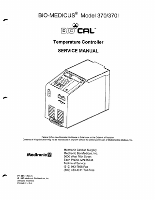 BIO-MEDICUS Model 370 and 370I Service Manual Rev A