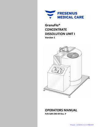 Granuflo Concentrate Dissolution Unit 1 Ver 1 Operators Manual Rev P
