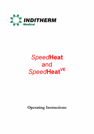 Inditherm SpeedHeat and SpeedHeat VE Operating Instructions 1.3 Aug 2011