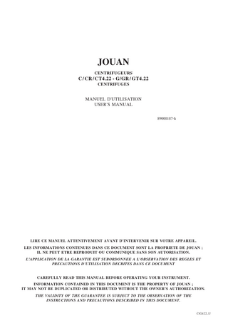 JOUAN C, CT, CR4-22 series User Manual Rev h Feb 1999