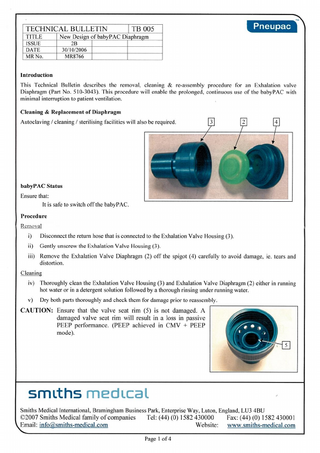 New Design of babyPAC Diaphragm Technical Bulletin Oct 2006
