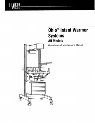 Table of Contents 3.4  Bassinet Operation (model 3500 only) 3-11  3.5  Bed Platform Operation 3-12  3.6  Side Panel Operation 3-13  3.7  X-ray Procedures 3-14  3.8  Oxygen Administration 3-16  3.9  Gas Cylinder Installation and Operation 3-16  3.10 Mounting Accessories 3-18 A. Mounting and Releasing Procedure 3-19 B. Adapter Plate Mounting and Releasing Procedure C. ECMO Adapter 3-20 3.11 ThermaLink Options 3-20 Using the Serial Data Interface 3-21 Using the Nurse CaII System Interface Nurse Call checkout 3-22  3-21  3.12 Rotating Drawer Option 3-22  4KXeaning and Disinfecting 4-1 4.1  Cleaning 4-l  4.2  Wood Surfaces (model 3500 only)  4-2  4.3  Reusable Skin Temperature Probe  4-2  Appendix A-l Temperature Conversion Chart A-l Servo Mode Algorithm A-2 Infant Warmer System Specifications A-2 Electrical A-2 Controller A-3 Alarms A-4 Environmental Specifications A-5 Electromagnetic Compatibility (EMC) A-6 Mechanical (Without Accessories) A-6 3500 Bassinet A-7 Accessories A-8 Radiant Energy Distribution A-10 Thermalink Option Specifications A-10 Serial data A-10 Nurse CaII specifications A-12 Installing waII mounted units A-13 Pre-Installation Preparation A- 13 Warmer Installation A-14  Warranty W-l  3-19  