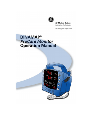 DINAMAP ProCare Monitor Operation Manual Rev A