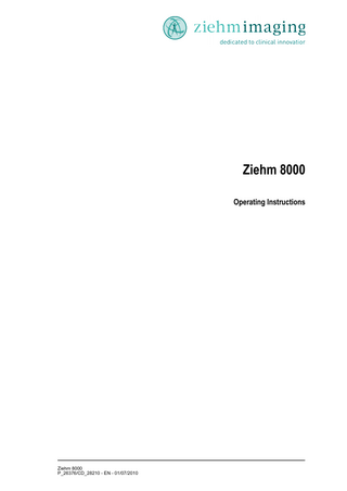 Ziehm 8000 Operating Instructions  Ziehm 8000 P_26376/CD_28210 - EN - 01/07/2010  