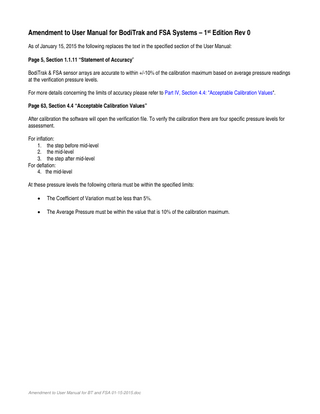 BodiTrak and FSA Systems User Manual Amendment 1st Edition Rev 0 Jan 2015