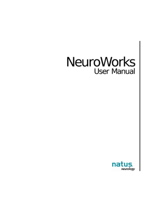 NeuroWorks User Guide  Table of Contents  Table of Contents  Chapter 1: Introduction ... 1 Brief Discussion of the Clinical and Non-Clinical Testing... 12 Subject Population and Test Dataset ... 13 Dataset Description ... 13 Statistical Analysis for Seizure Detection Algorithm ... 14 Results of Seizure Detection Algorithm - Summary ... 14 Statistical Analysis for Spike Detection Algorithm ... 15 Results of Spike Detection Algorithm - Summary... 16 Recommended User Performed Maintenance... 26 Monitor and CPU ... 26 Connectors ... 26 Headbox and Cable... 27 Electrodes and Accessories ... 27  Chapter 2: Starting a Study ... 31 Creating a New Patient Record... 33 Starting a New Study ... 34 Study Information Box... 36 Headbox Option... 39 Patient Tab... 40 Medication Information Tab... 42 Technologist's Report Tab ... 43 Physician's Report Tab ... 44 Touchscreen Operation Mode... 46  Chapter 3: System Tools ... 49 Channel Test... 51 Running a Channel Test... 51 Test Signal Control and Toolbar ... 52 Available Test Settings ... 53  i  